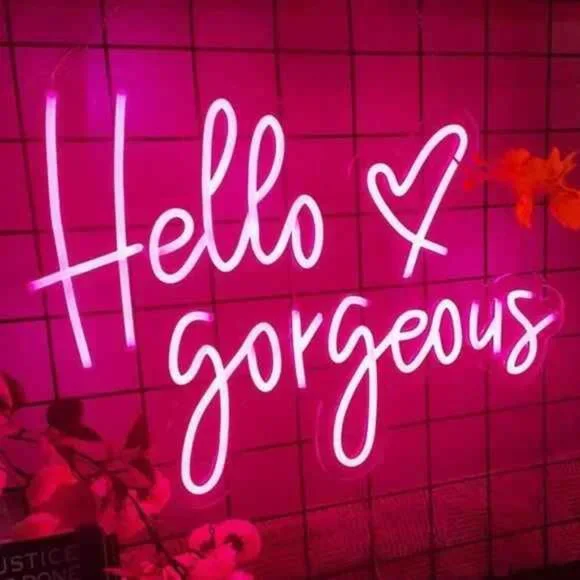 Hello Gorgeous Heart Neon Pink White Party/Dorm/Wedding/Bday/Bachelorette Decor